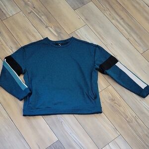 Teal Nike Sweatshirt with Black and White Sleeve Stripes Size Medium